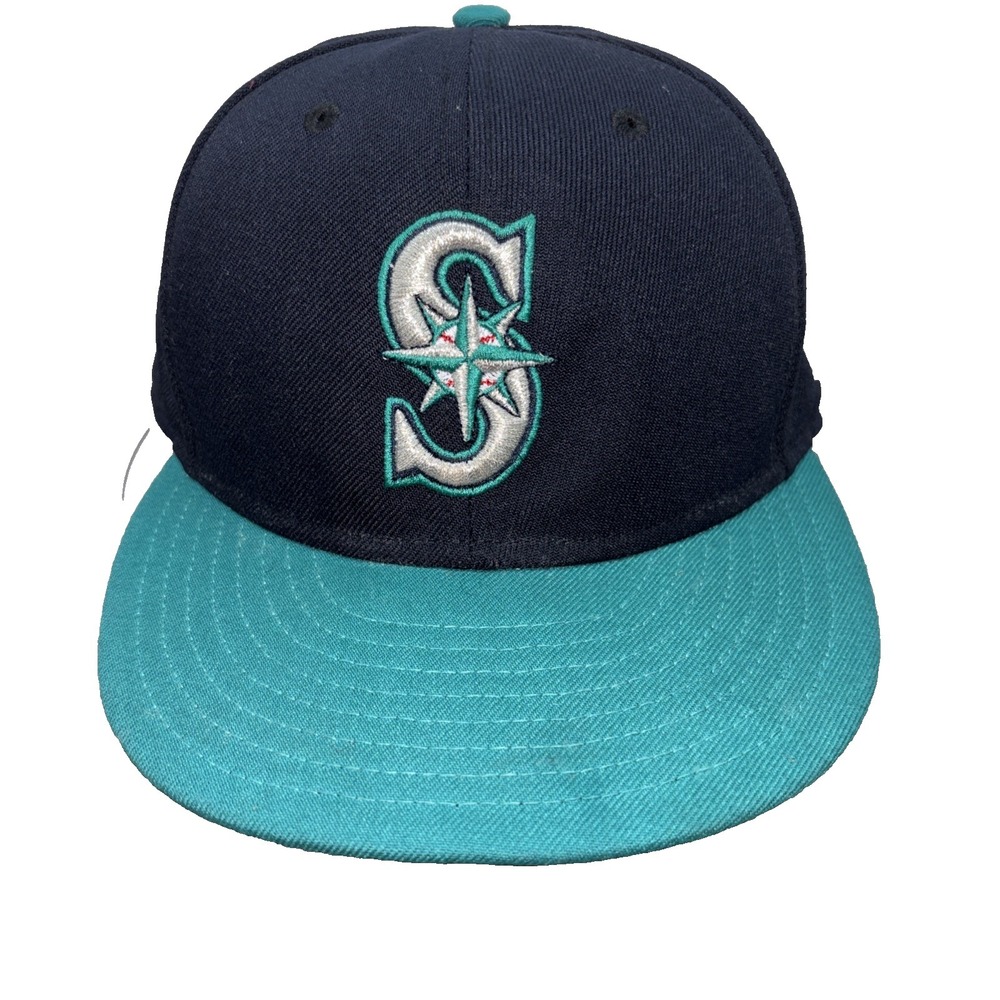 New Era 59FIFTY Seattle Mariners Hat Navy Teal On-Field Fitted Cap 7 5/8 MLB